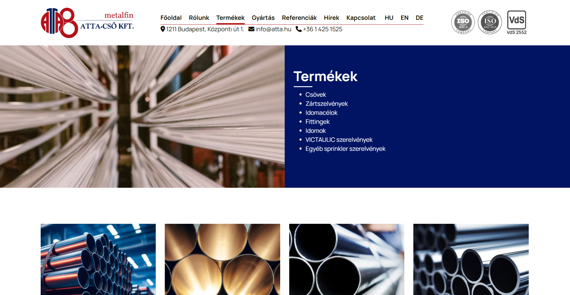 METALFIN ATTA-CSŐ Kft. - weboldal készítés - termék oldal