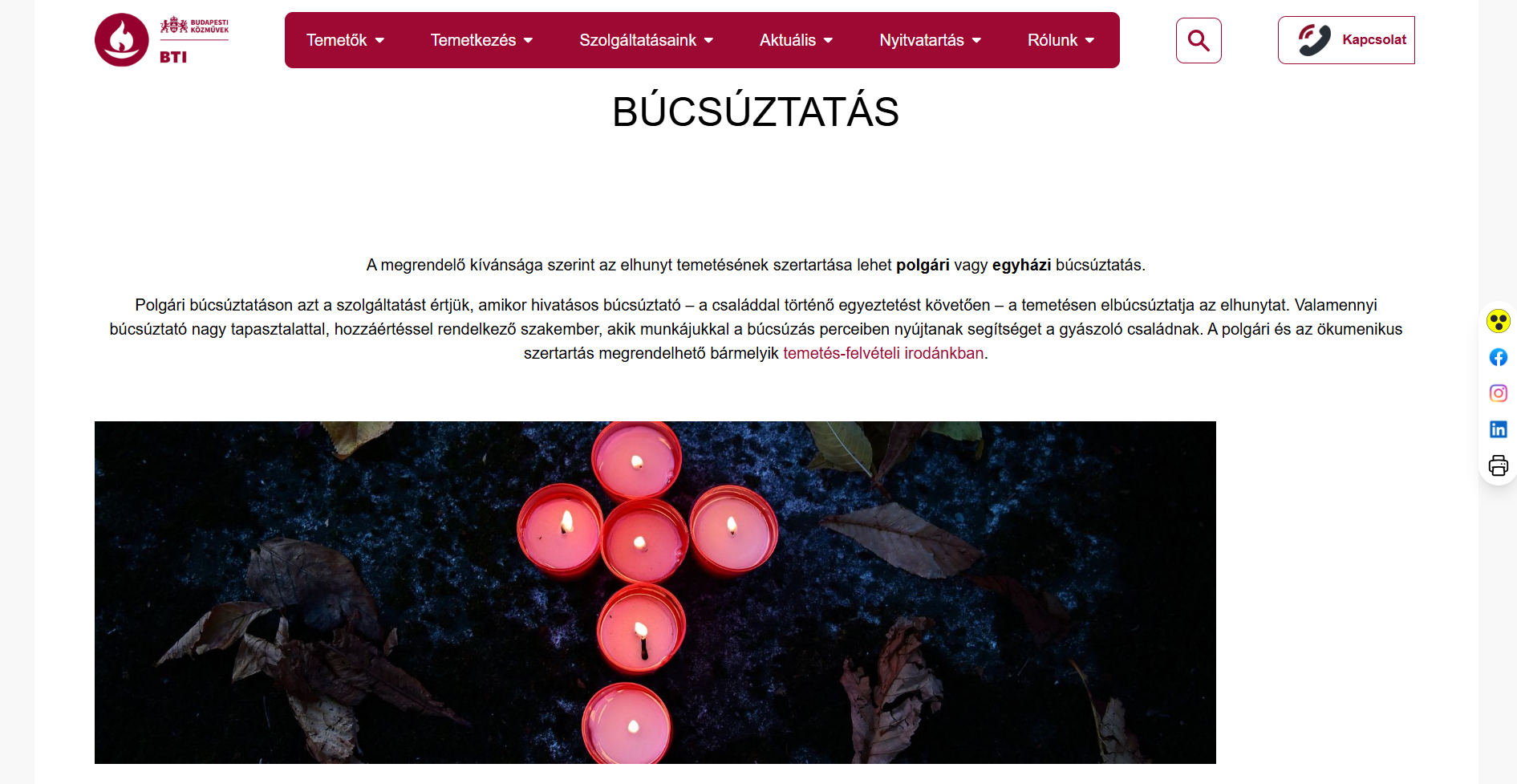 Budapesti Közművek BTI Temetkezési Divízió - Búcsúztatás