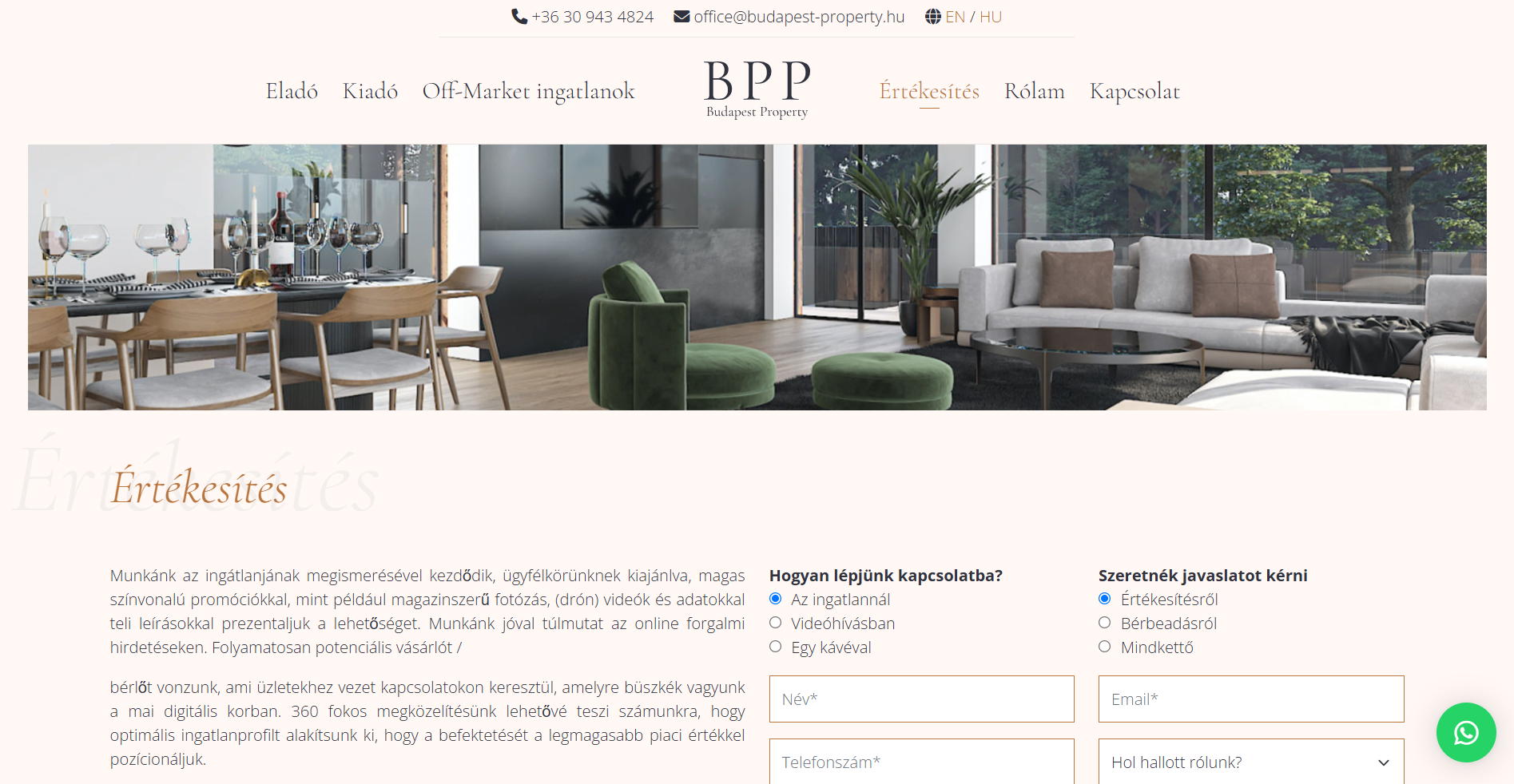Budapest Property - ingatlan közvetítői weboldal - értékesítés