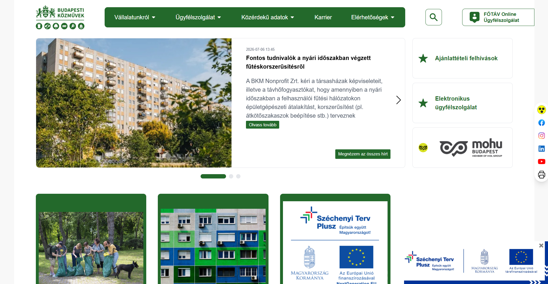 Budapesti Közművek - weboldal készítés - főoldal