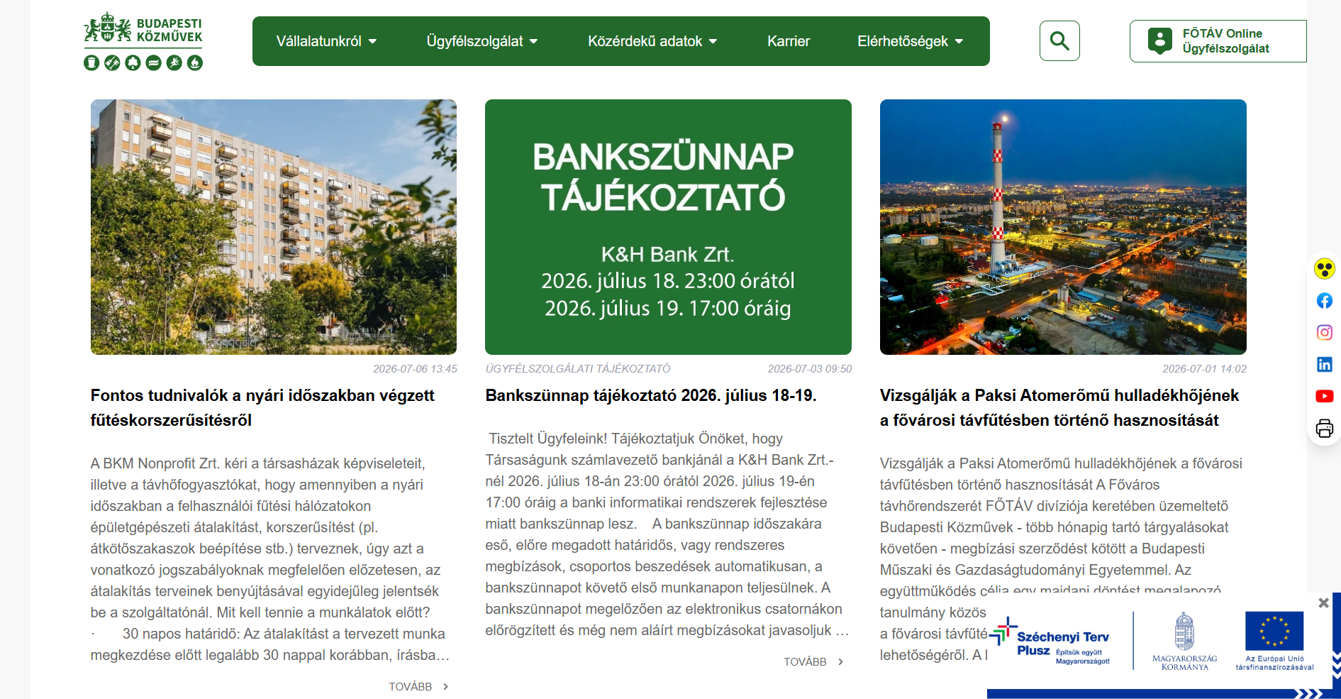 Budapesti Közművek - weboldal készítés - hírek