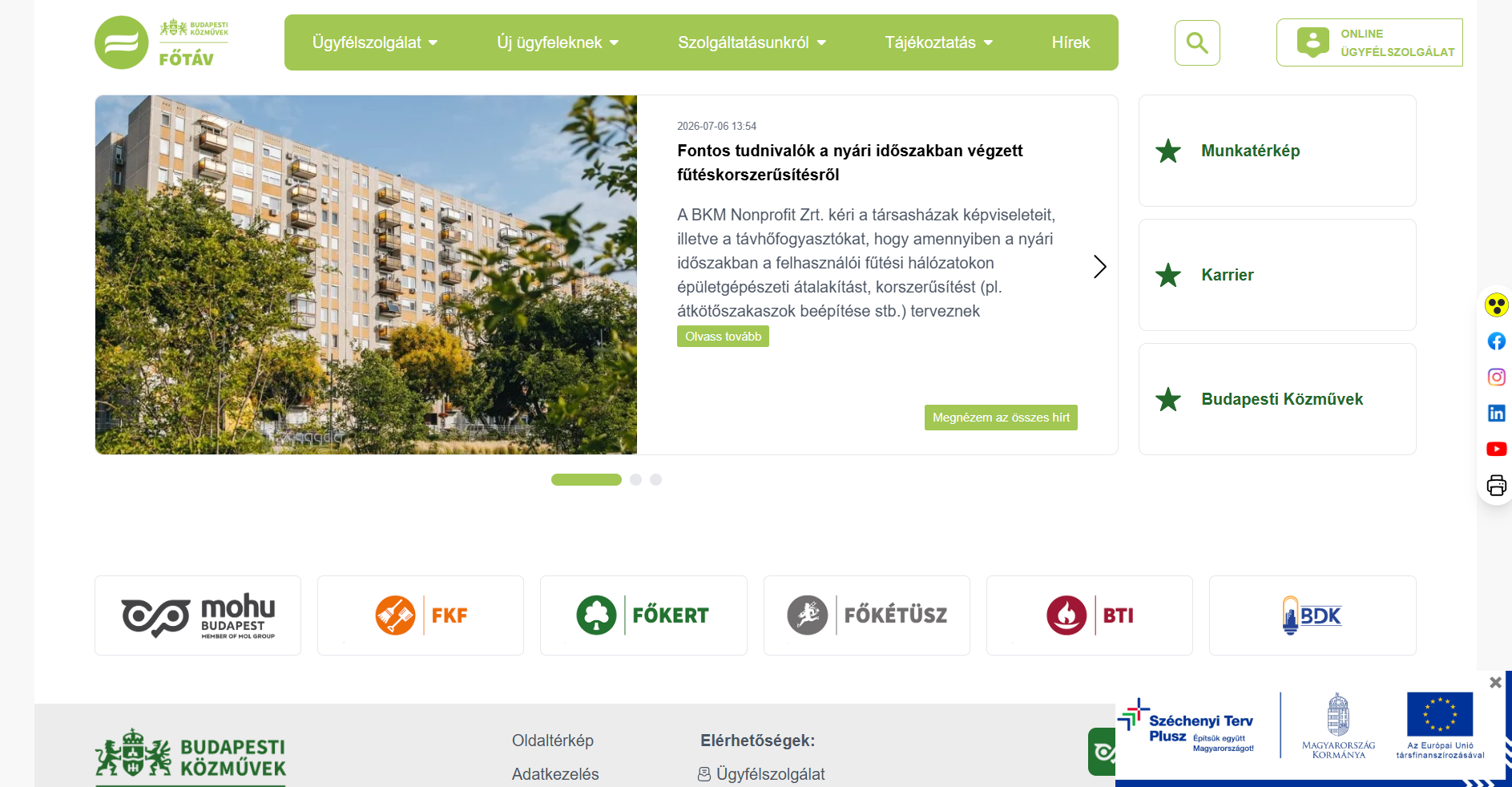 Főtáv weboldal főoldal