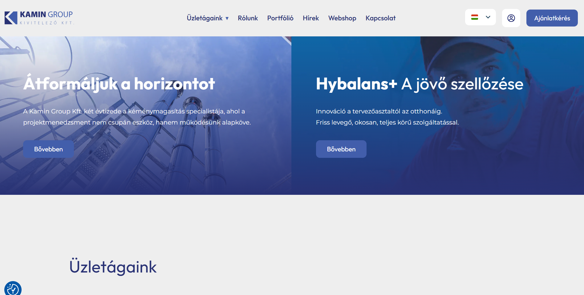 Kamin Group Kft. - weboldal és webáruház készítés - főoldal