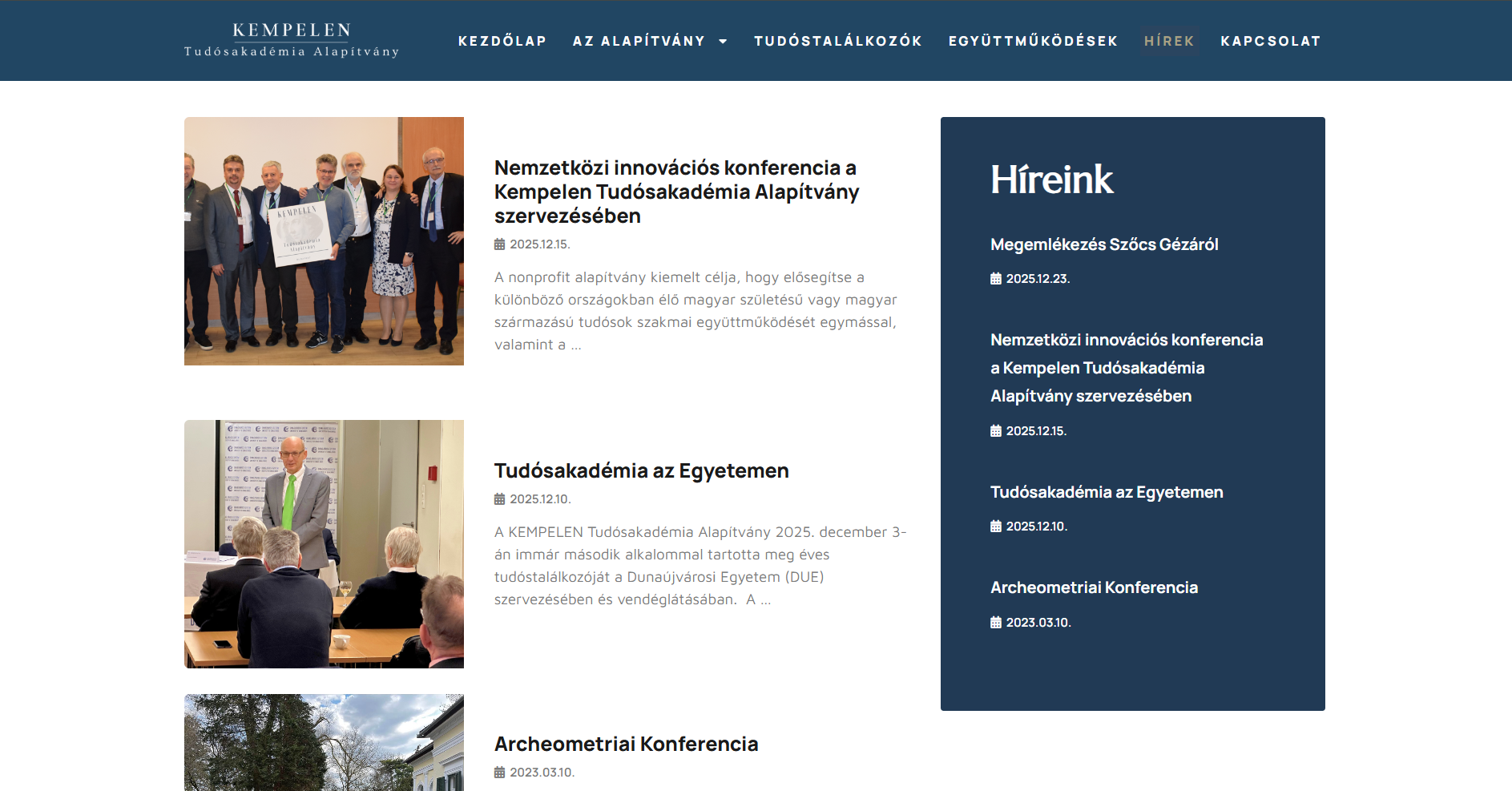 KEMPELEN Tudósakadémia Alapítvány - weboldal készítés - hírek