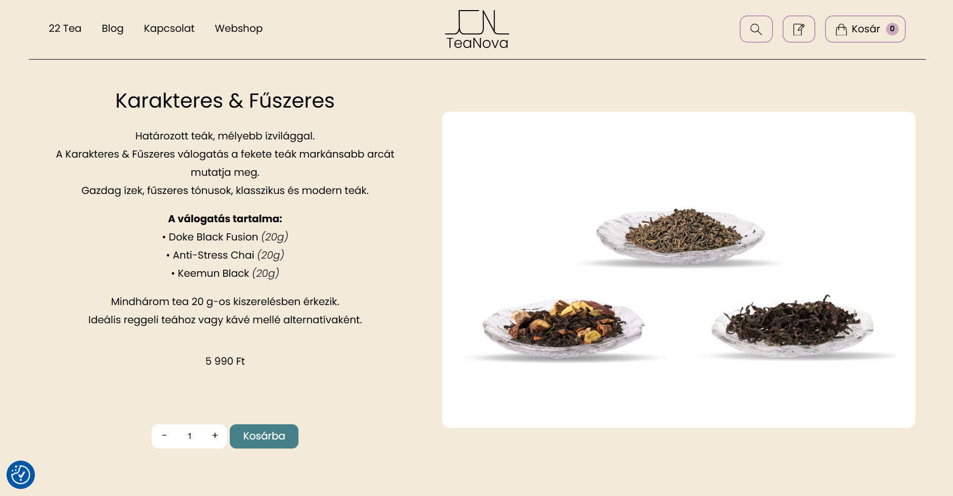 Teanova.hu webáruház készítés - termék oldal