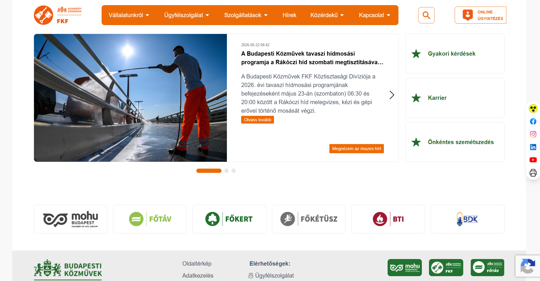 Budapesti Közművek FKF Köztisztasági Divíziója - weboldal készítés - főoldal