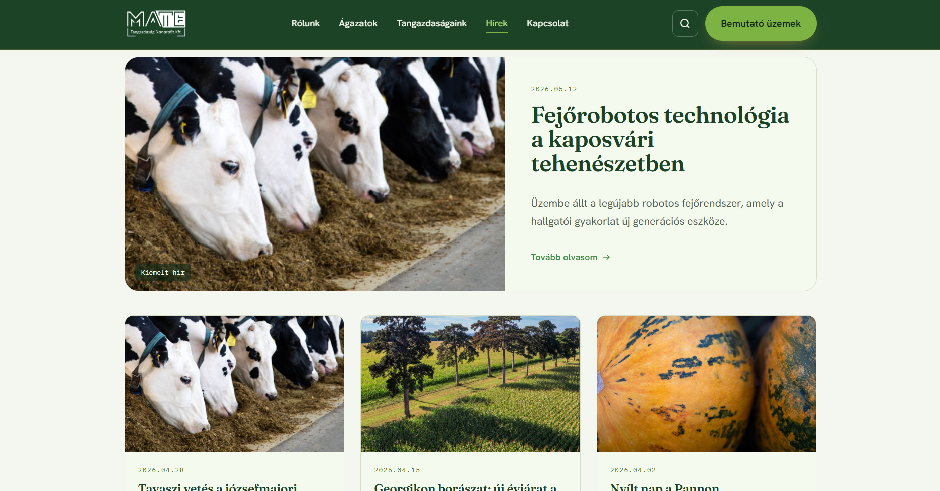 MATE Tangazdaság - weboldal készítés hírek