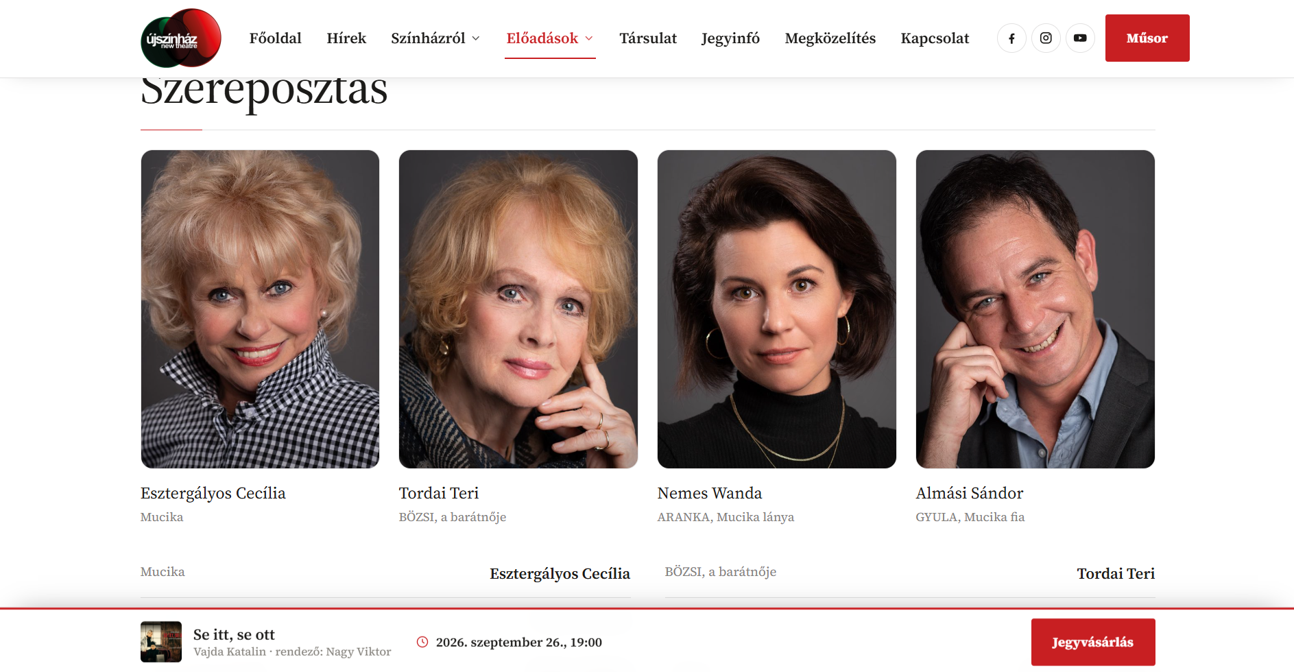 Új Színház - honlap készítés - szereposztások